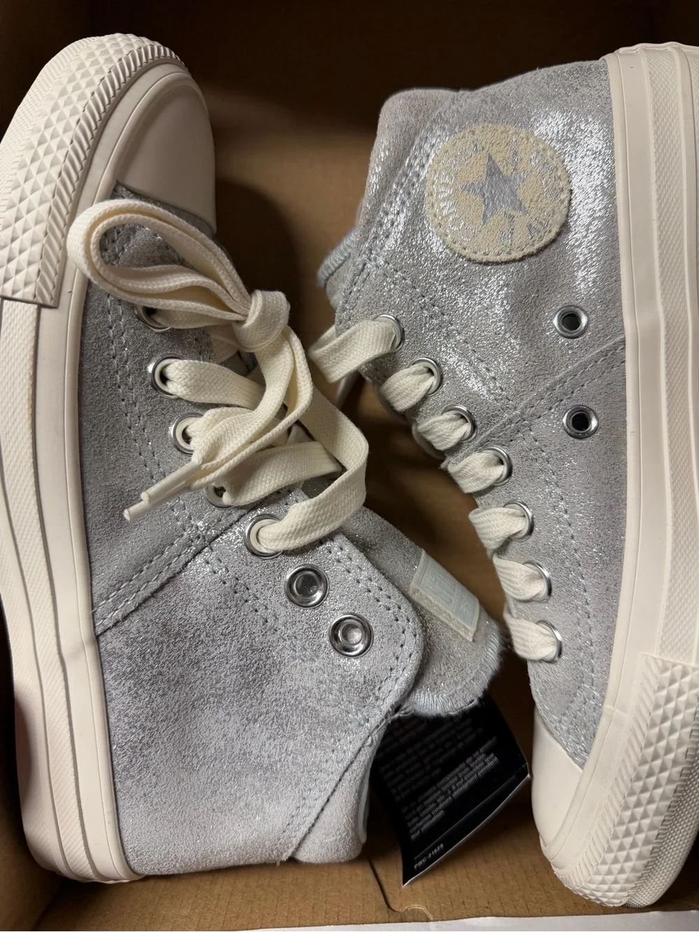 Converse Silver High-Top Sneakers with Cream Laces